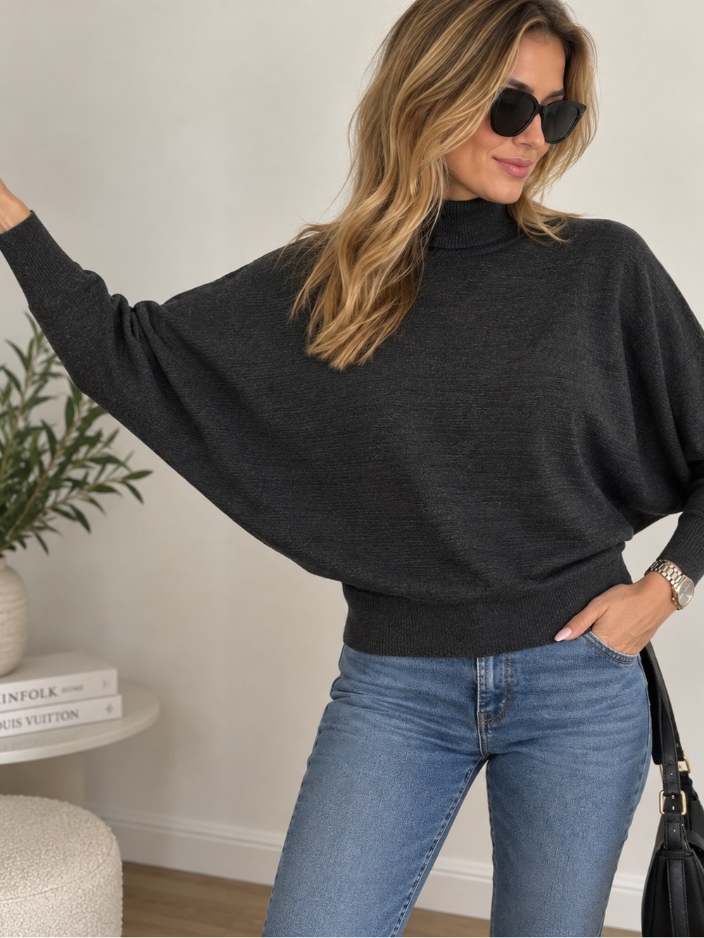 Zara Charcoal Dolman Turtleneck Sweater